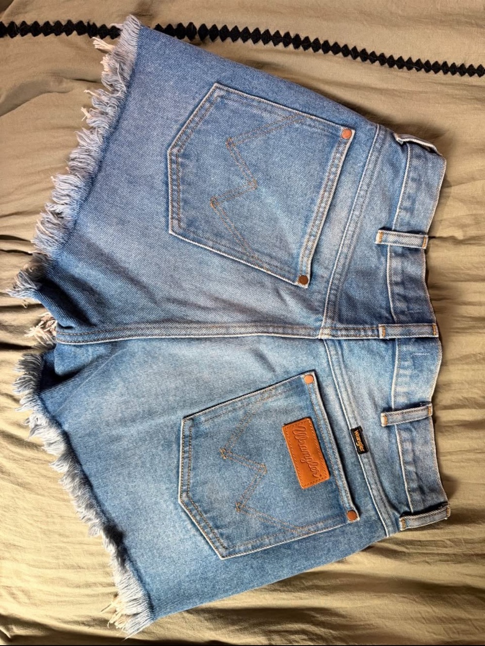 Wrangler Light Blue High-Rise Frayed Hem Denim Shorts